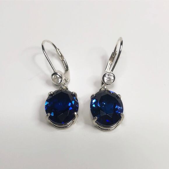 Beautiful 12ctw Oval Cut Sapphire Earrings in Sterling Silver Lab Sapphires - Picture 2 of 5